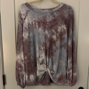 Long Sleeve Tie Die Sweatshirt with knit detailing at waist